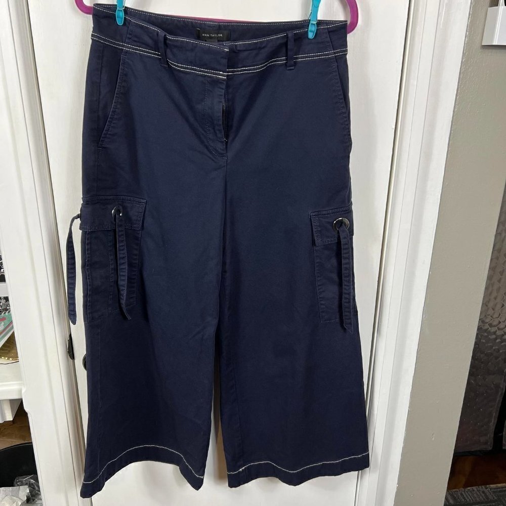 Ann Taylor navy wide leg cargo cotton pants.  Size 8